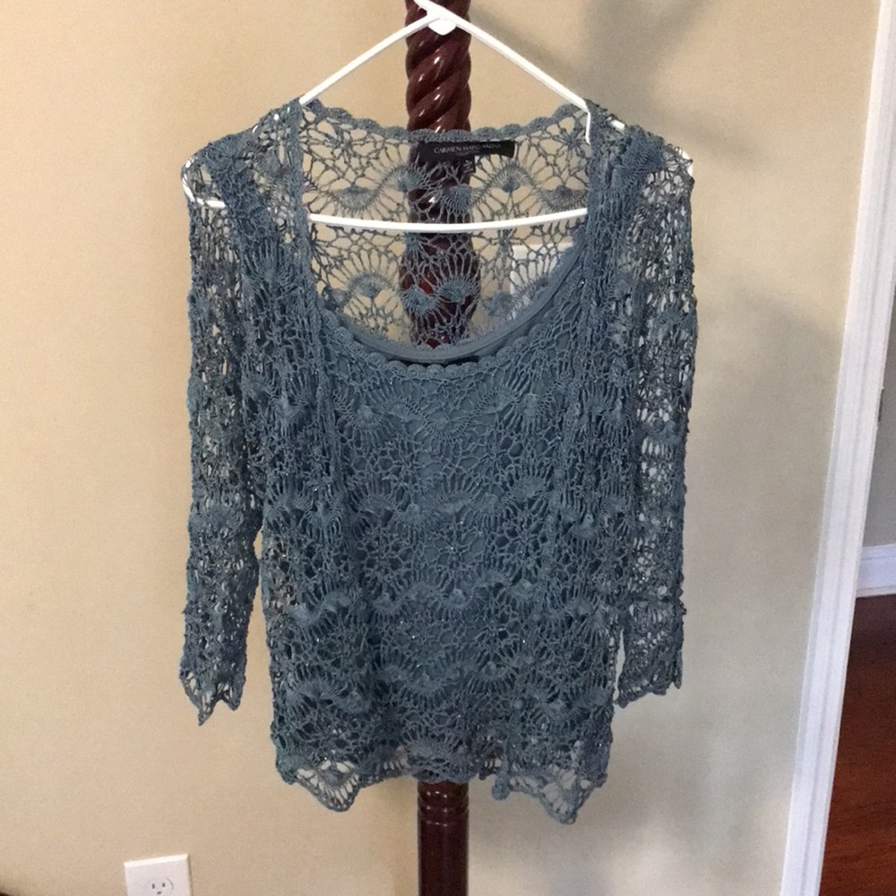 Classey, lined,  sleeveless top with crochet detail and 3/4 sleeved top.